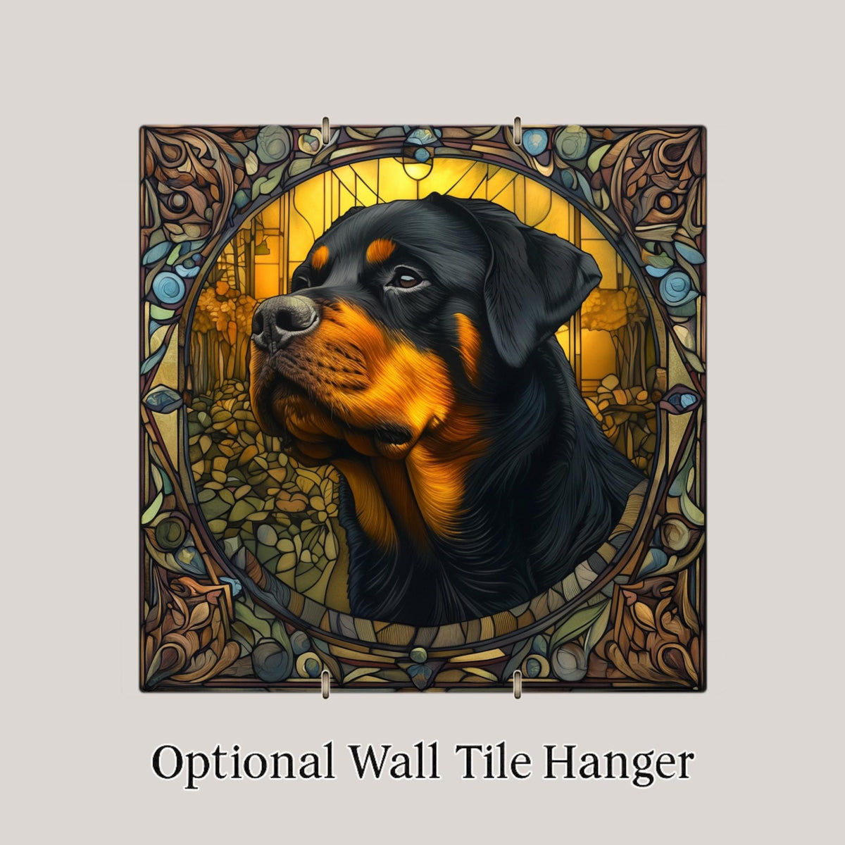 Rottweiler Memorial Stained Glass Style Ceramic Art Tile – Dog Remembrance Rainbow Bridge Wall Decor, Pet Loss Keepsake