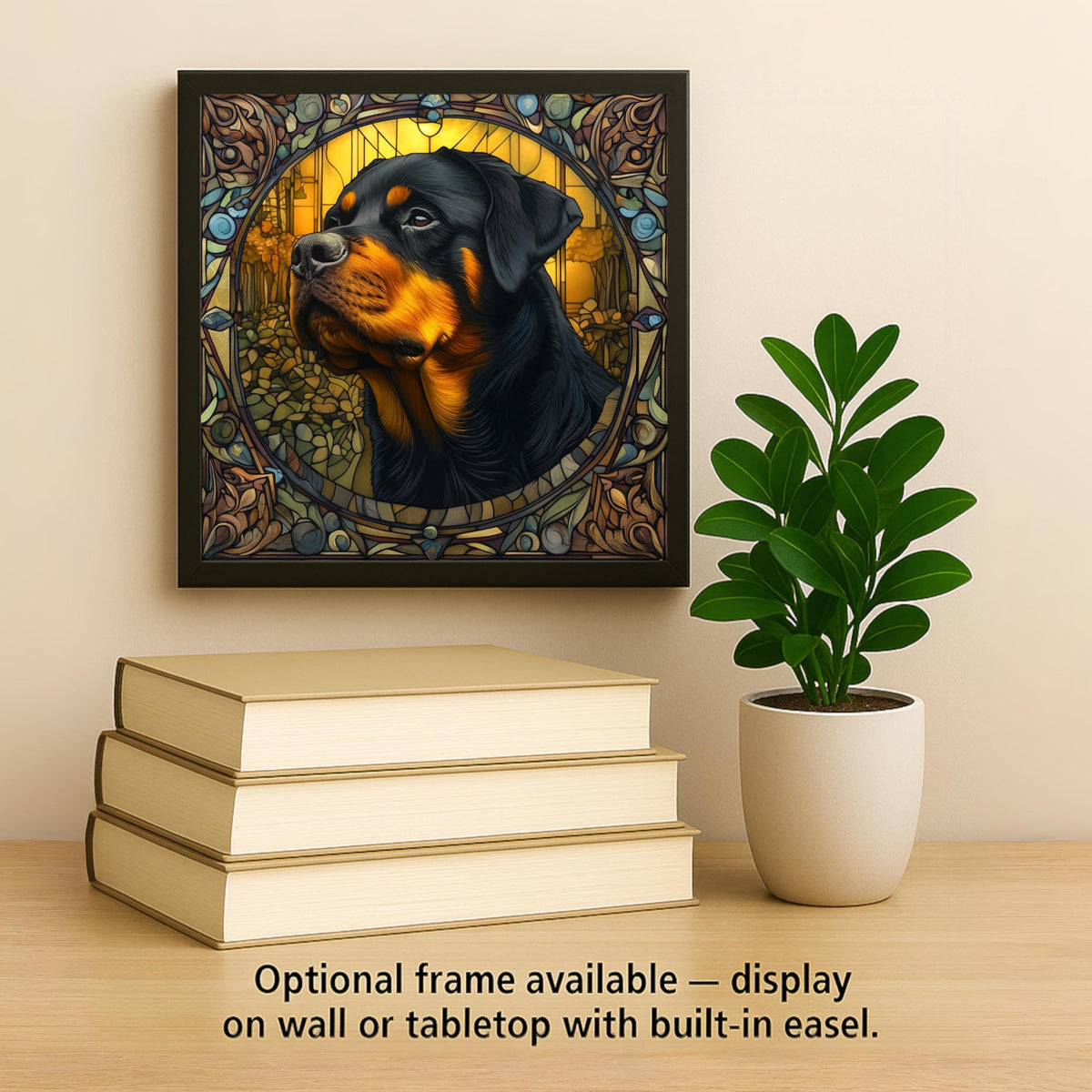 Rottweiler Memorial Stained Glass Style Ceramic Art Tile – Dog Remembrance Rainbow Bridge Wall Decor, Pet Loss Keepsake