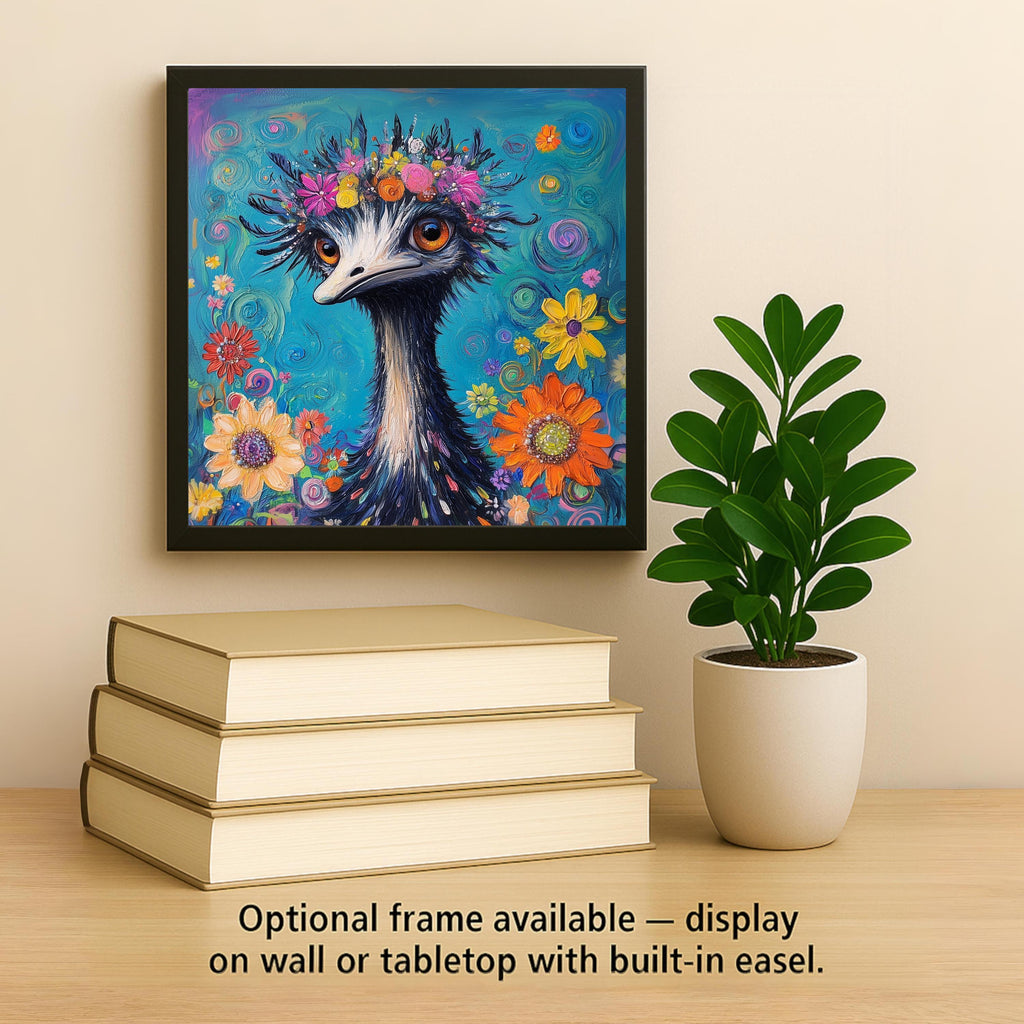 Emu Ceramic Tile Wall Art Maximalist Boho Floral Crown Bird Whimsical Colorful Eclectic Wall Decor