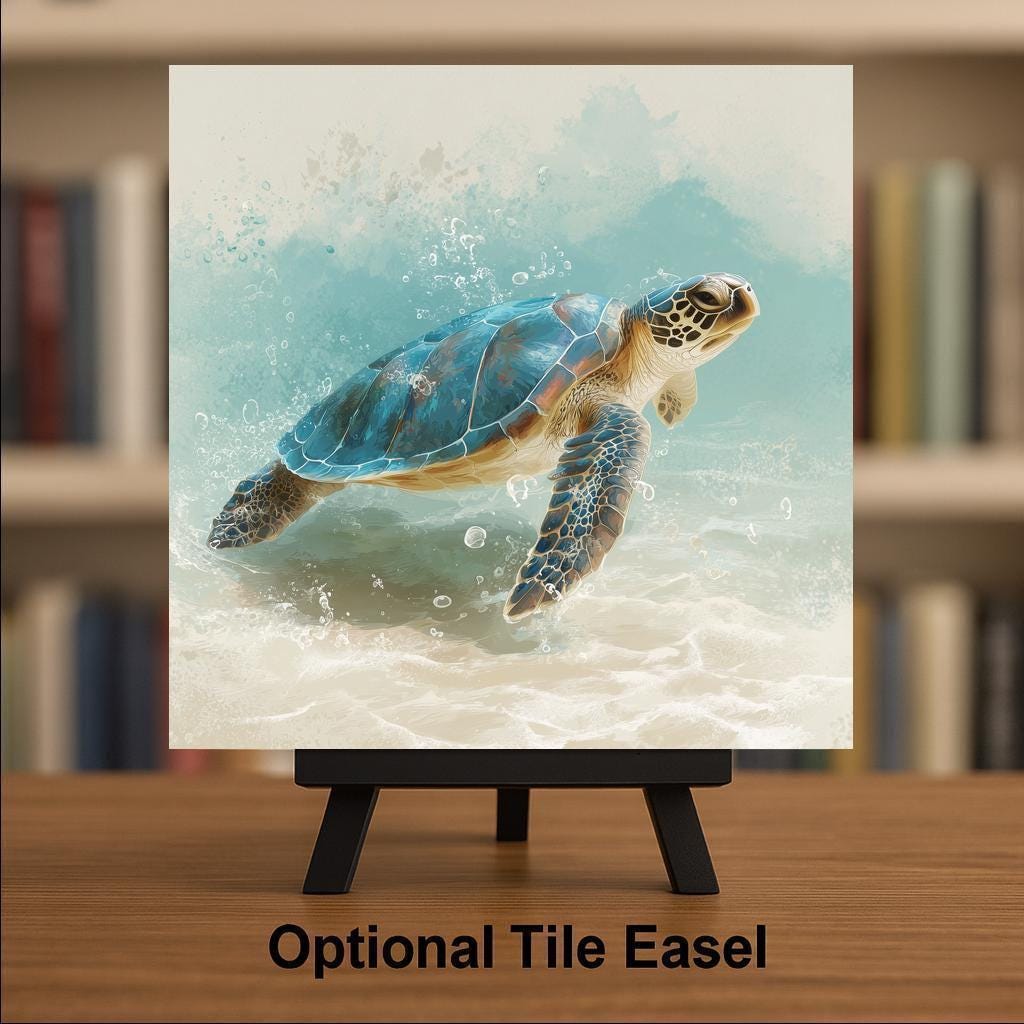 Sea Turtle Decor Ceramic Tile Wall Art Coastal Bathroom Art Beach House Gift Ocean Wildlife Tile