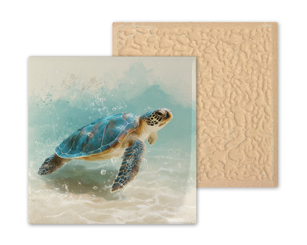 Sea Turtle Decor Ceramic Tile Wall Art Coastal Bathroom Art Beach House Gift Ocean Wildlife Tile