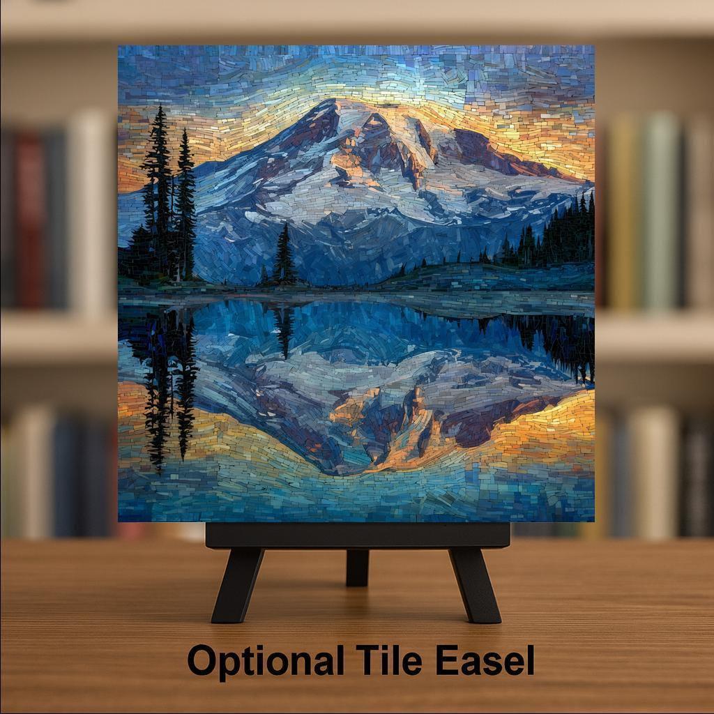 Mount Rainier Wall Art Ceramic Tile Washington Gift Alpine Reflection Decor PNW Mountain Art Nature Gift Tile