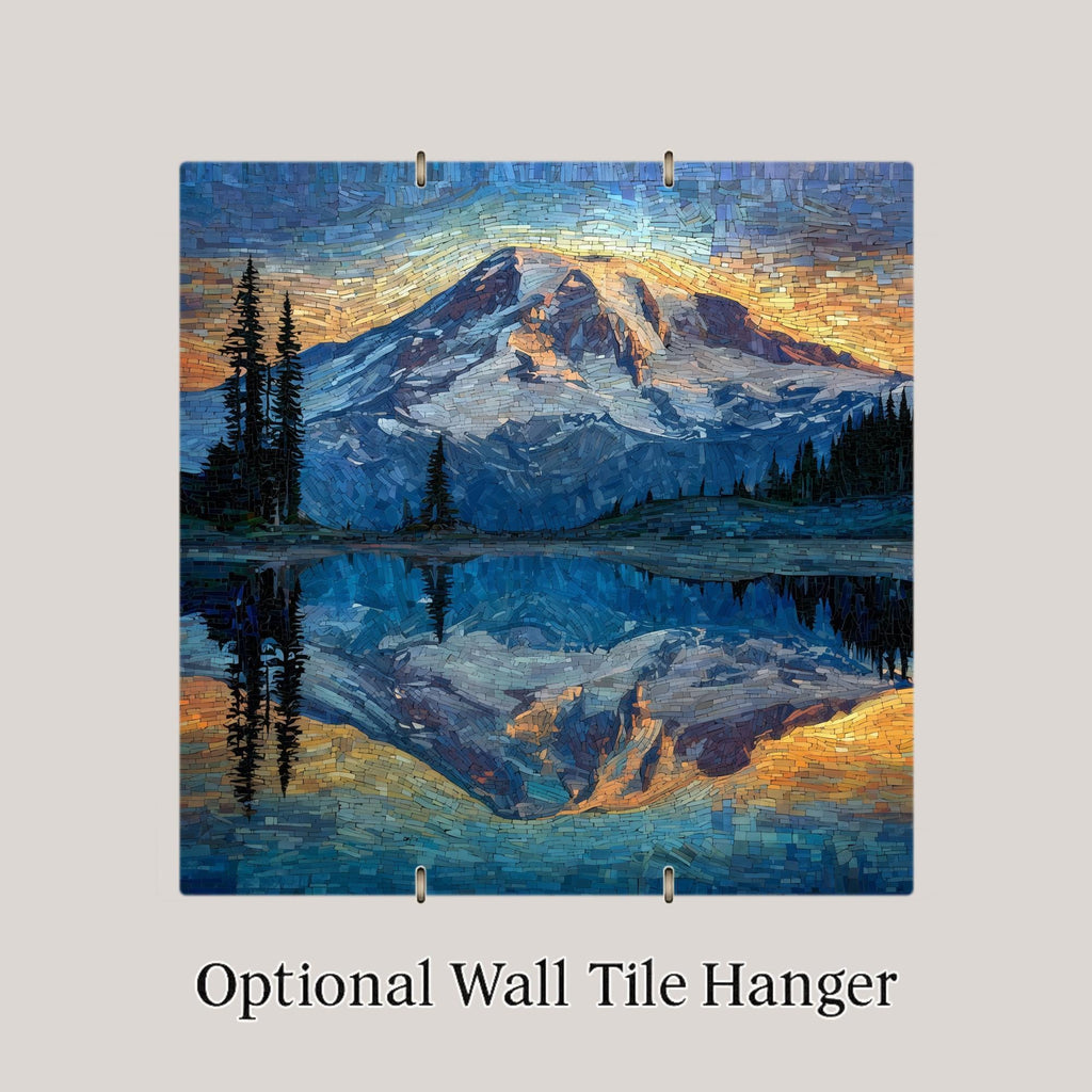 Mount Rainier Wall Art Ceramic Tile Washington Gift Alpine Reflection Decor PNW Mountain Art Nature Gift Tile