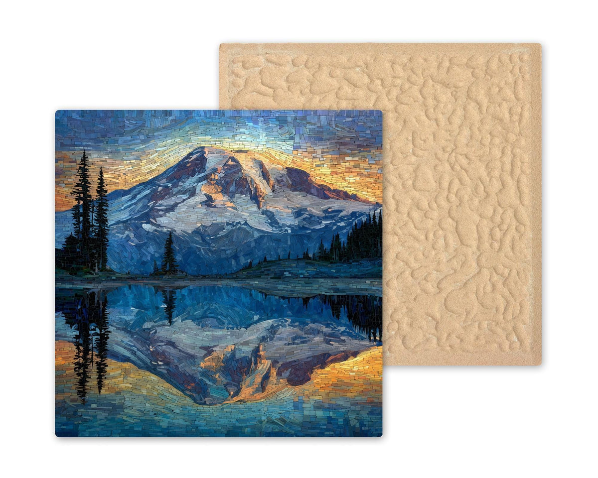 Mount Rainier Wall Art Ceramic Tile Washington Gift Alpine Reflection Decor PNW Mountain Art Nature Gift Tile