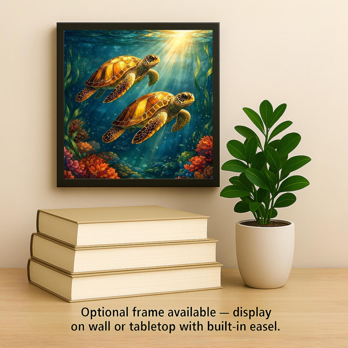 Sea Turtle Stained Glass Style Ceramic Art Tile – Coastal Ocean Wall Decor, Nautical Beach House Gift