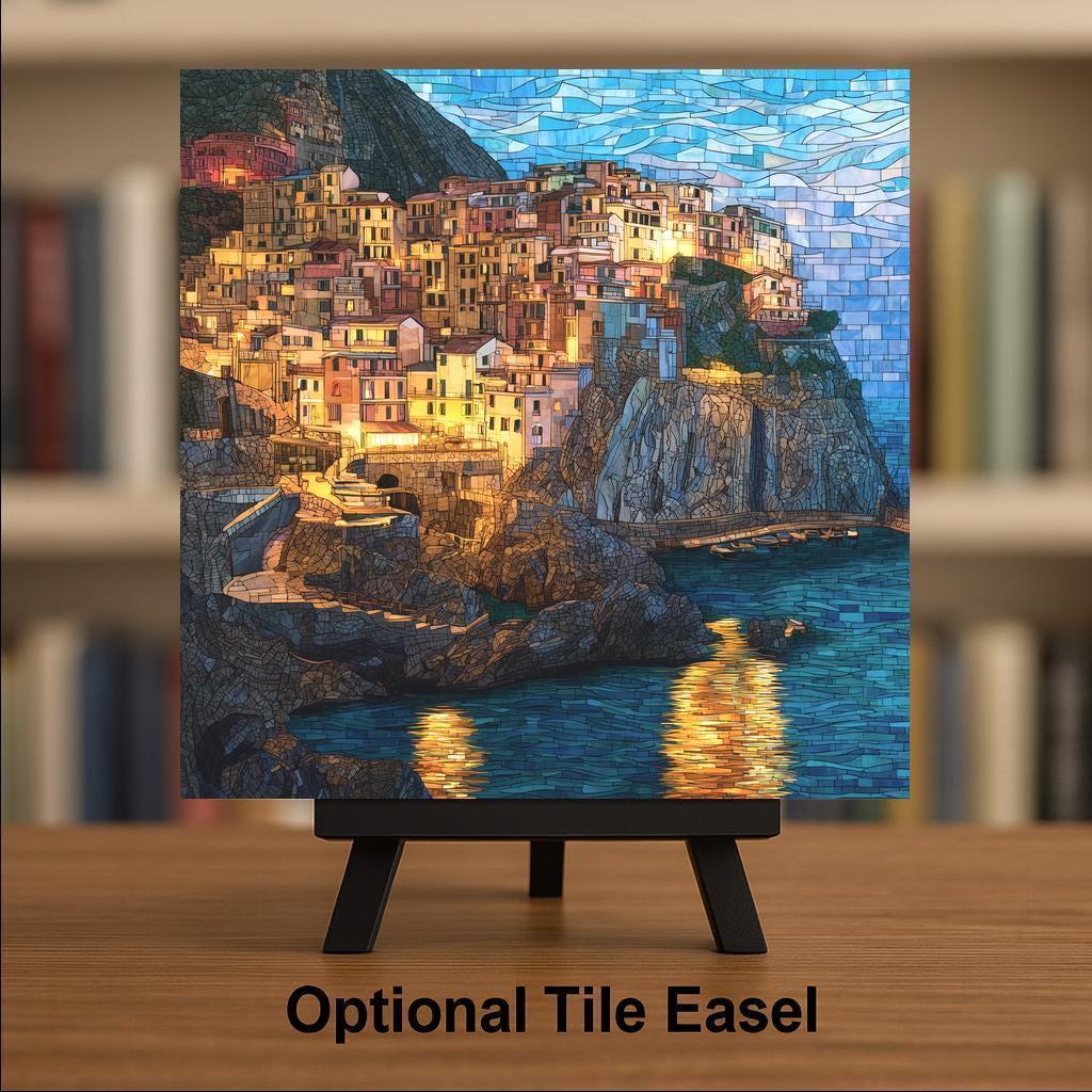 Manarola Cinque Terre Wall Art Ceramic Tile Italy Gift Coastal Village Sunset Decor Travel Art Gift Tile