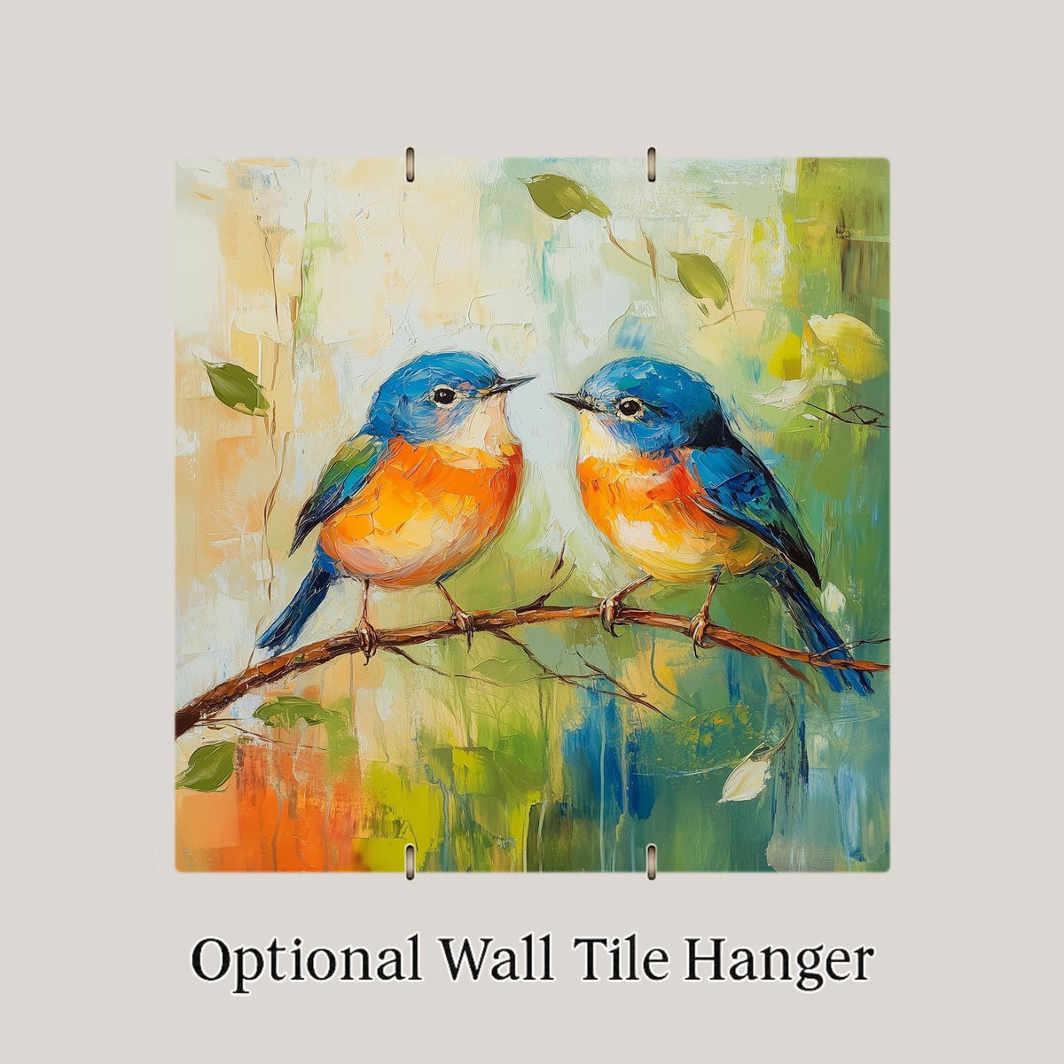 Bluebird Ceramic Art Tile – Eastern Bluebird Couple Wall Decor, Cottagecore Bird Lover Gift