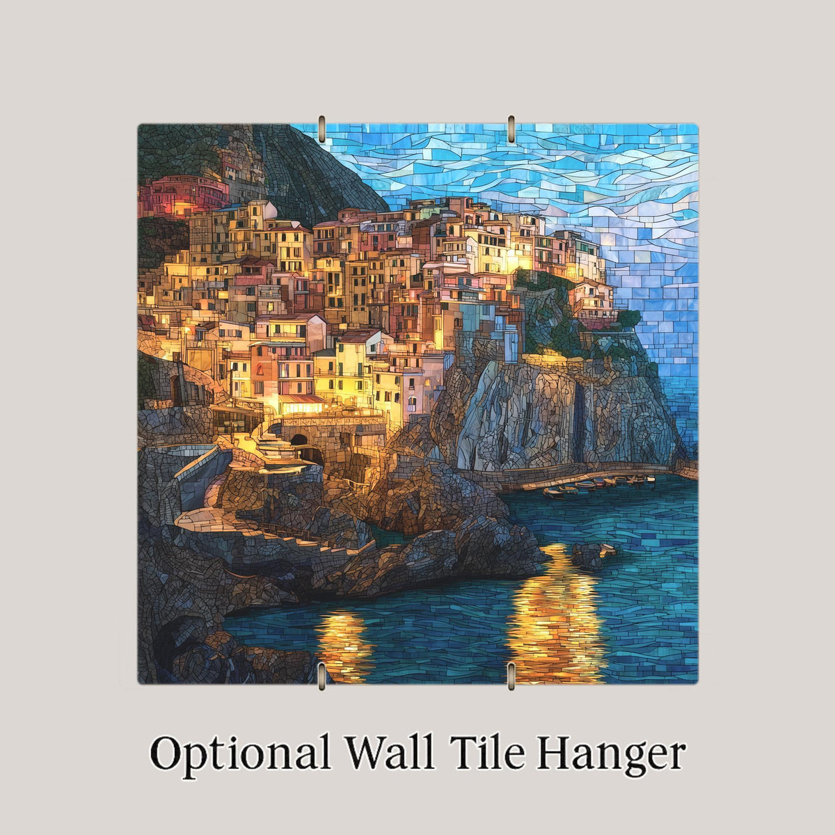 Manarola Cinque Terre Wall Art Ceramic Tile Italy Gift Coastal Village Sunset Decor Travel Art Gift Tile