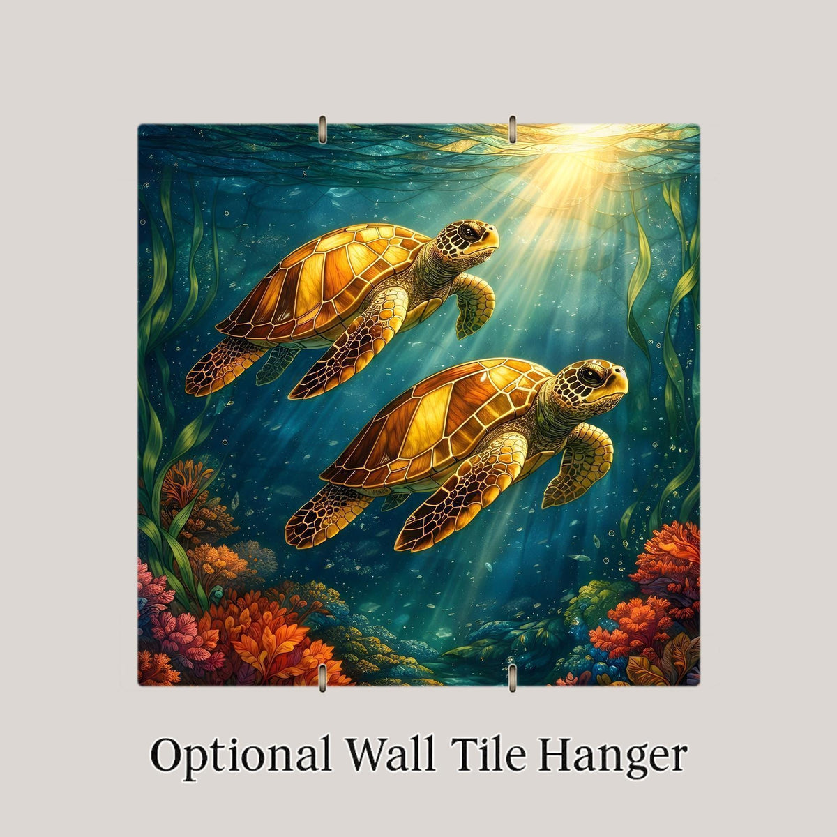 Sea Turtle Stained Glass Style Ceramic Art Tile – Coastal Ocean Wall Decor, Nautical Beach House Gift