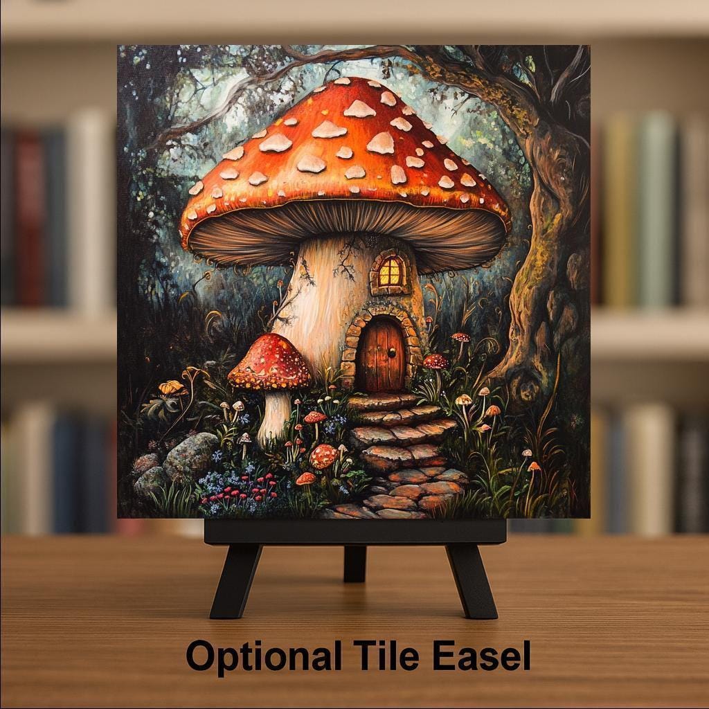 Enchanted Mushroom Wall Art Ceramic Tile Fairycore Gift Whimsical Woodland Decor Fantasy Home Art Gift Tile