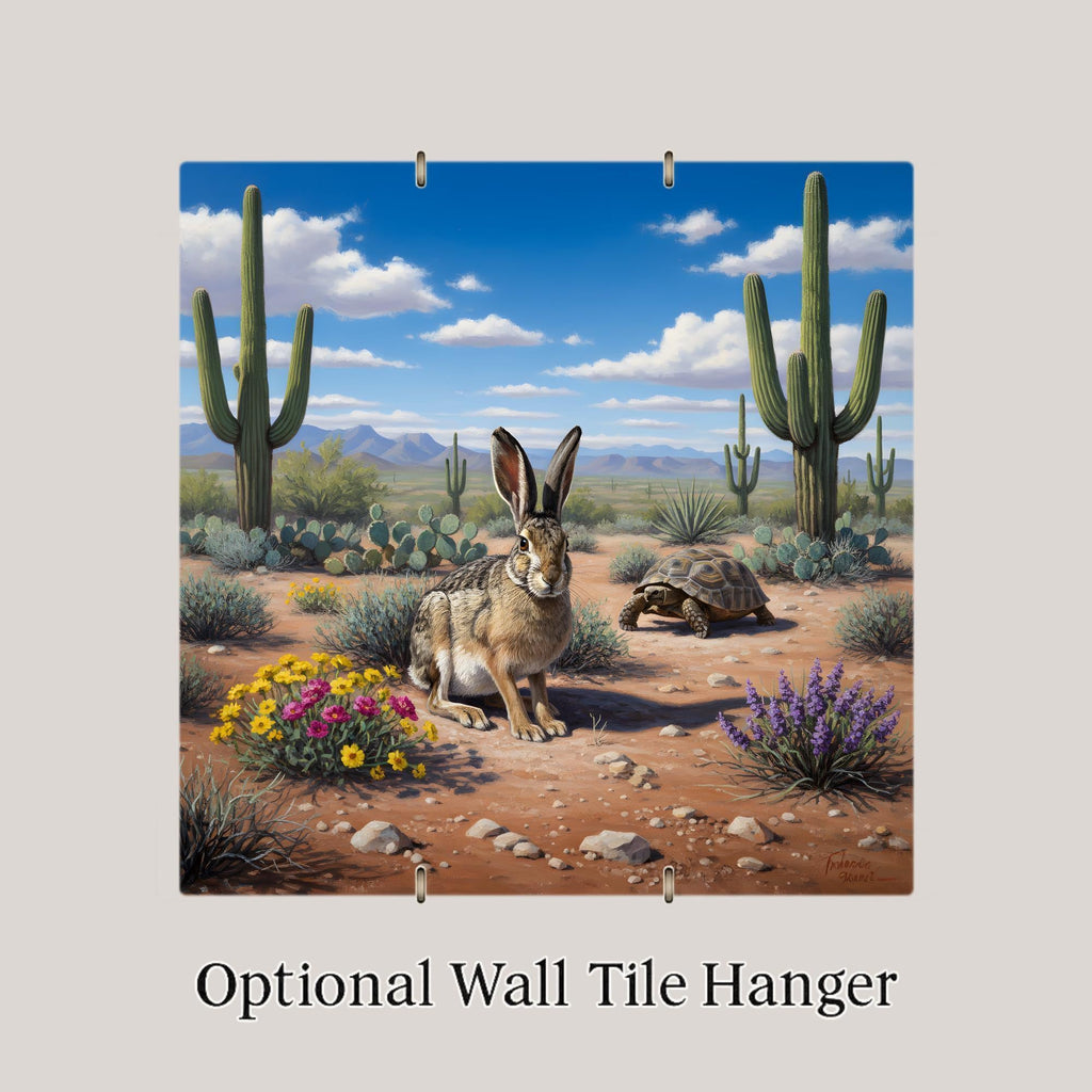Desert Jackrabbit Ceramic Art Tile – Sonoran Southwestern Wall Decor, Desert Wildlife Nature Lover Gift