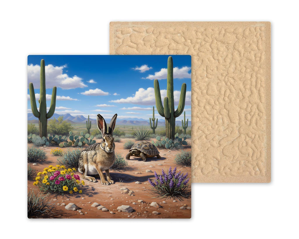 Desert Jackrabbit Ceramic Art Tile – Sonoran Southwestern Wall Decor, Desert Wildlife Nature Lover Gift