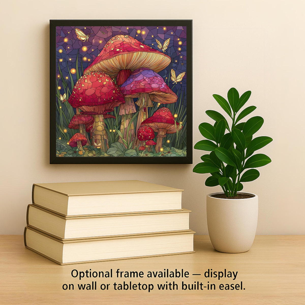 Woodland Mushroom Wall Art Ceramic Tile Fairycore Gift Whimsical Decor Stained Glass Nature Art Gift Tile