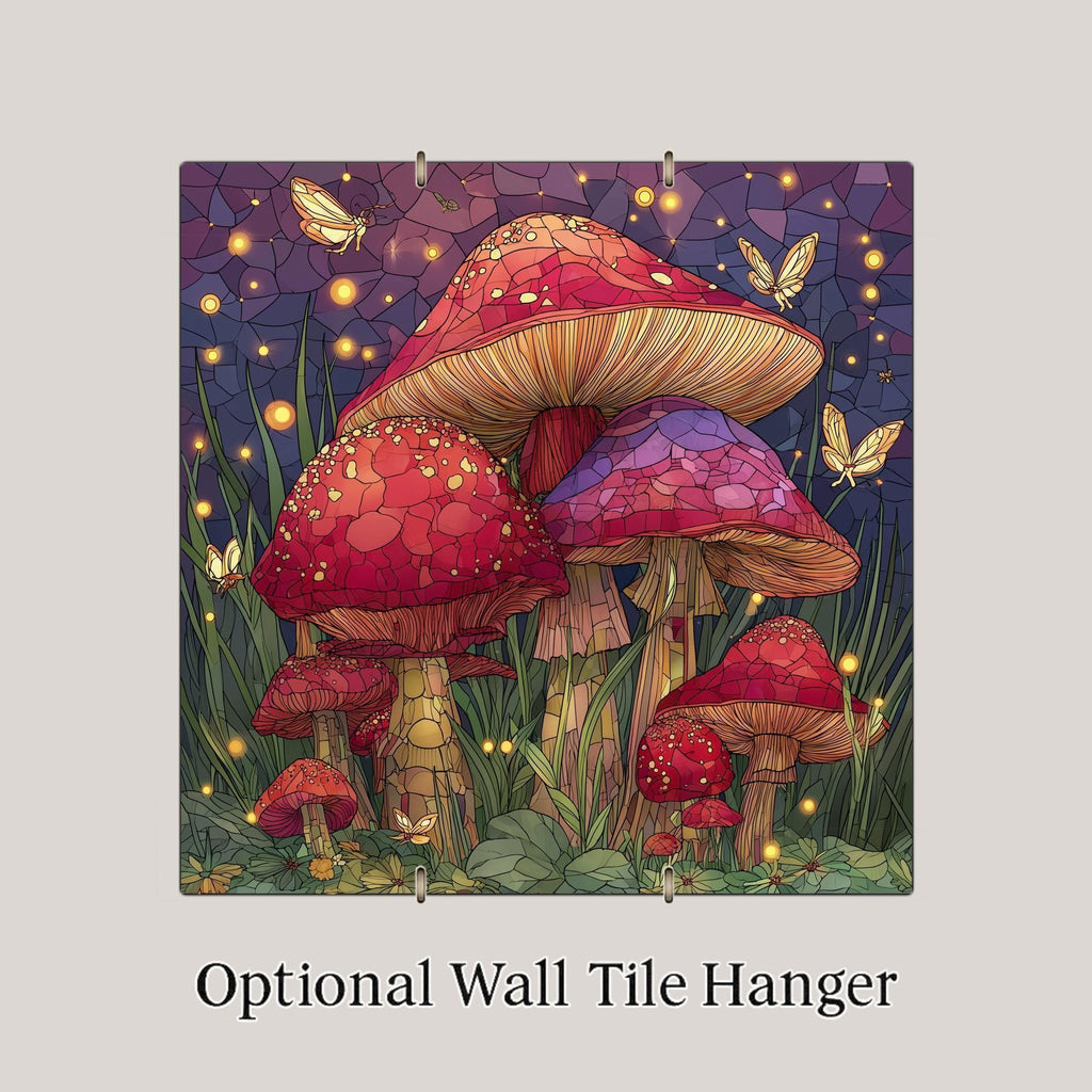 Woodland Mushroom Wall Art Ceramic Tile Fairycore Gift Whimsical Decor Stained Glass Nature Art Gift Tile
