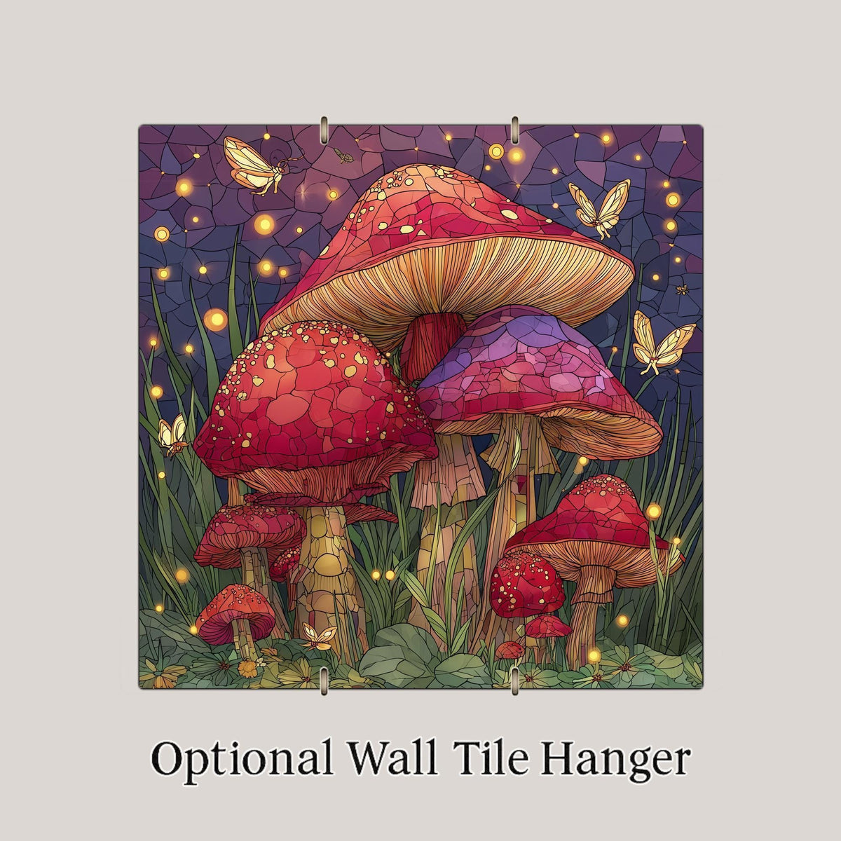 Woodland Mushroom Wall Art Ceramic Tile Fairycore Gift Whimsical Decor Stained Glass Nature Art Gift Tile