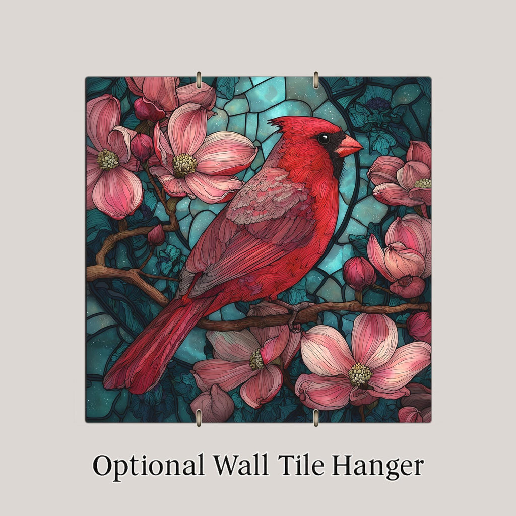 Red Cardinal Wall Art Ceramic Tile – Stained Glass Style Bird Decor Home, Memorial Gift