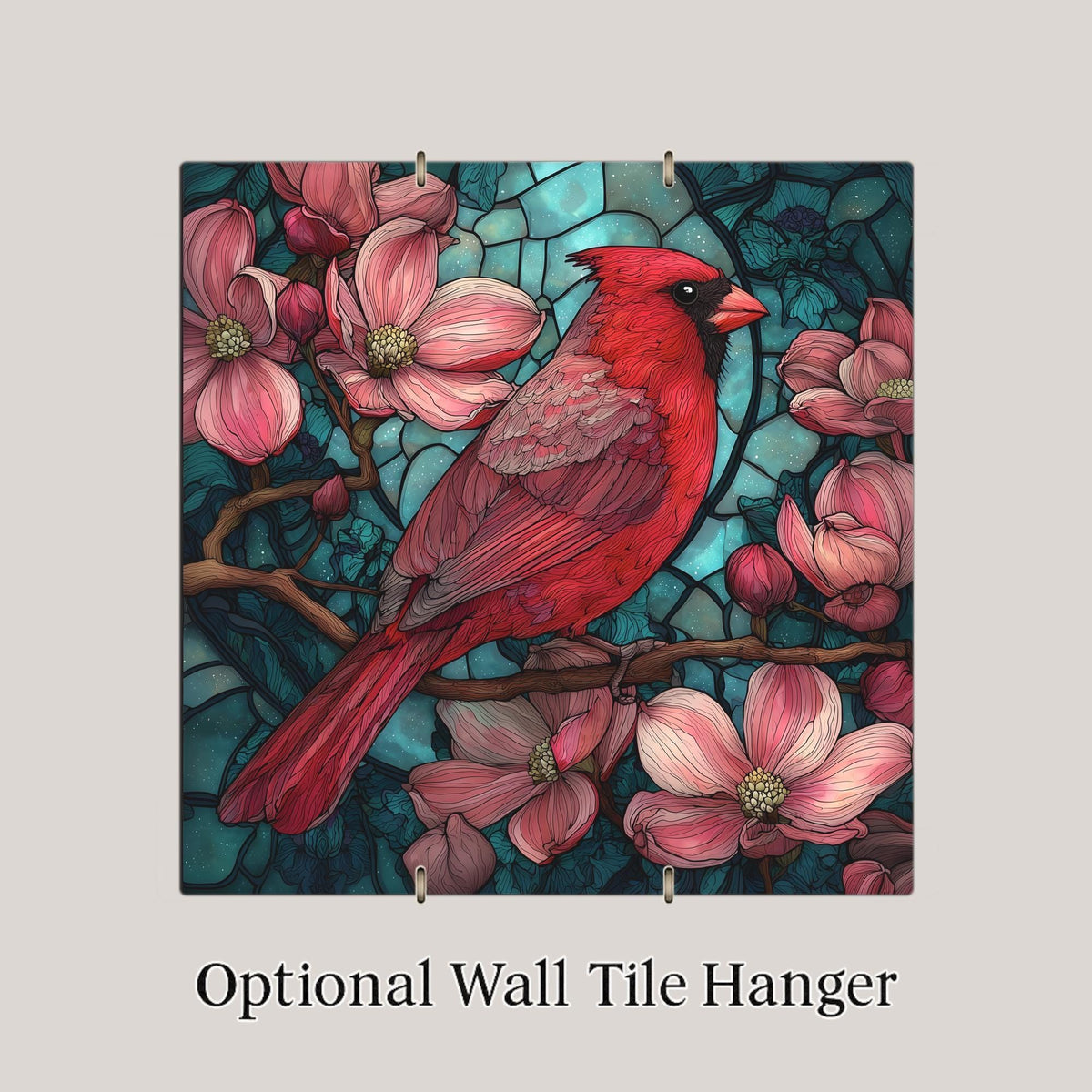Red Cardinal Wall Art Ceramic Tile – Stained Glass Style Bird Decor Home, Memorial Gift