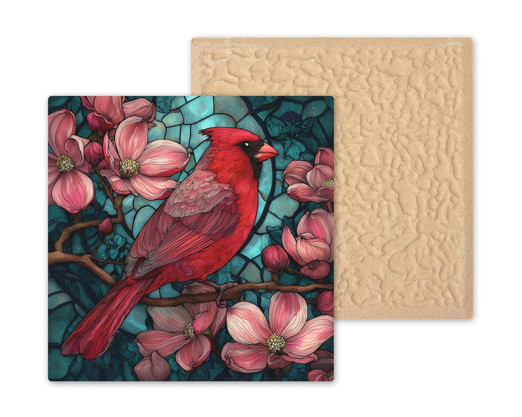 Red Cardinal Wall Art Ceramic Tile – Stained Glass Style Bird Decor Home, Memorial Gift