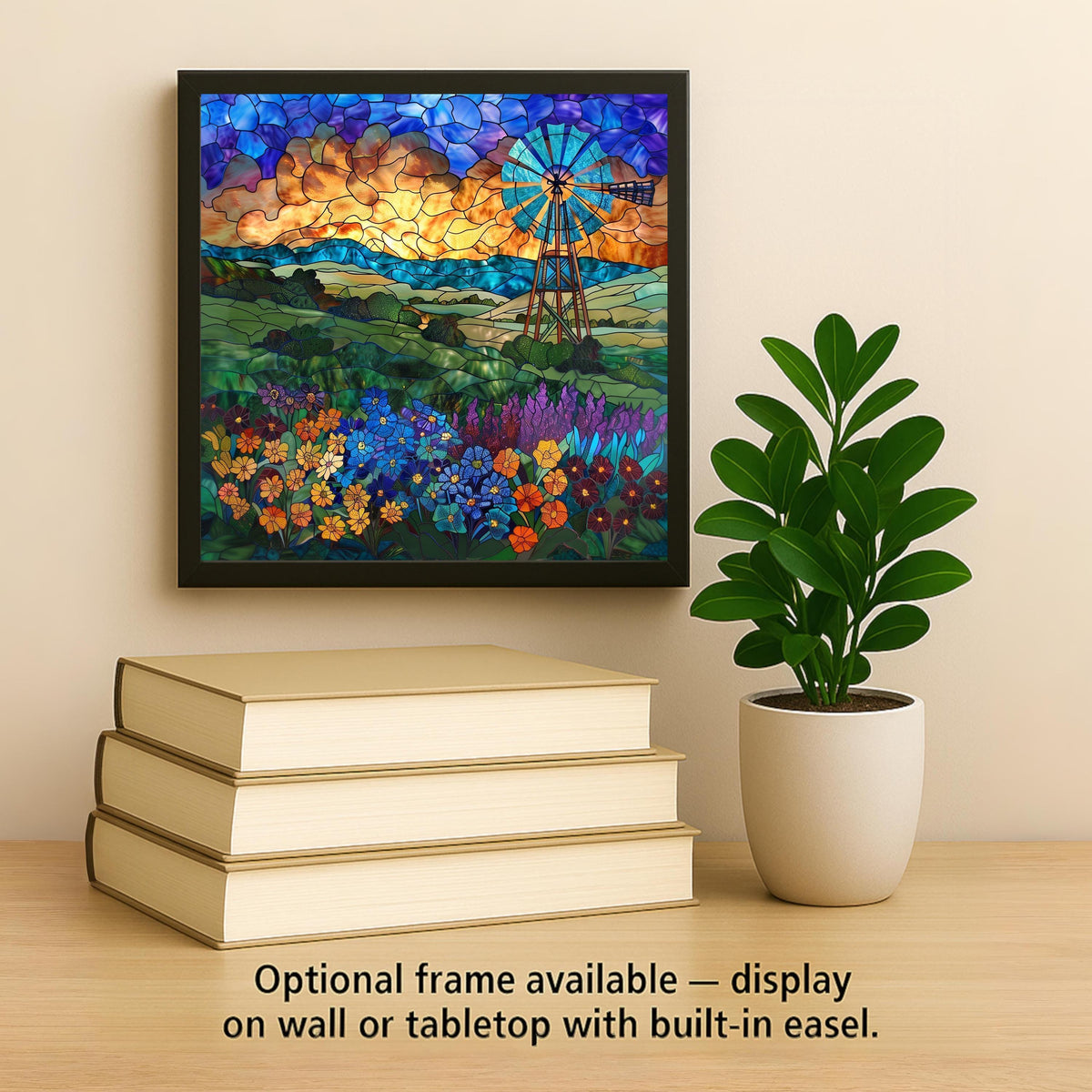Hill Country Windmill Wall Art Ceramic Tile Texas Gift Stained Glass Style Decor Ranch Landscape Art Country Gift Tile