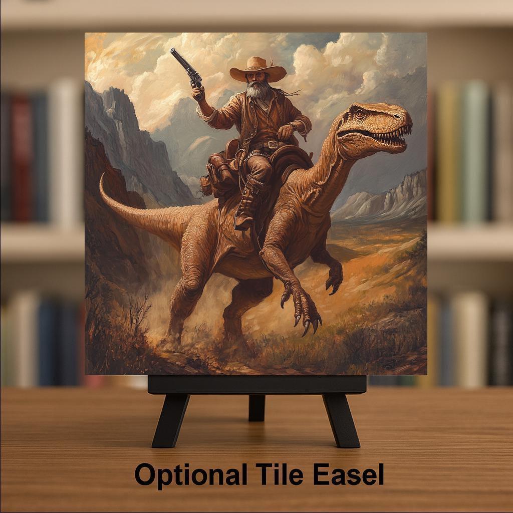 Velociraptor Ceramic Art Tile: Whimsical Wall Decor Cottagecore Gift Fantasy Home Decor Wall Art Funny Dinosaur Prehistoric Science Teach
