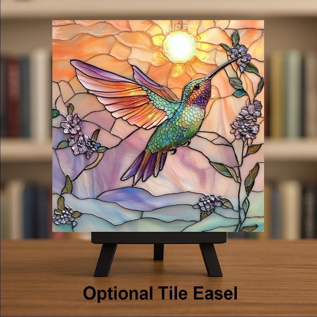 Sunrise Hummingbird Wall Art Ceramic Tile Colorful Gift Bird Lover Decor Nature Art Inspired Gift Art Tile