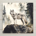 Majestic wolf ceramic tile inspired by Audubon wildlife art. Perfect rustic decor for cabin, lodge, or nature-inspired home accents.