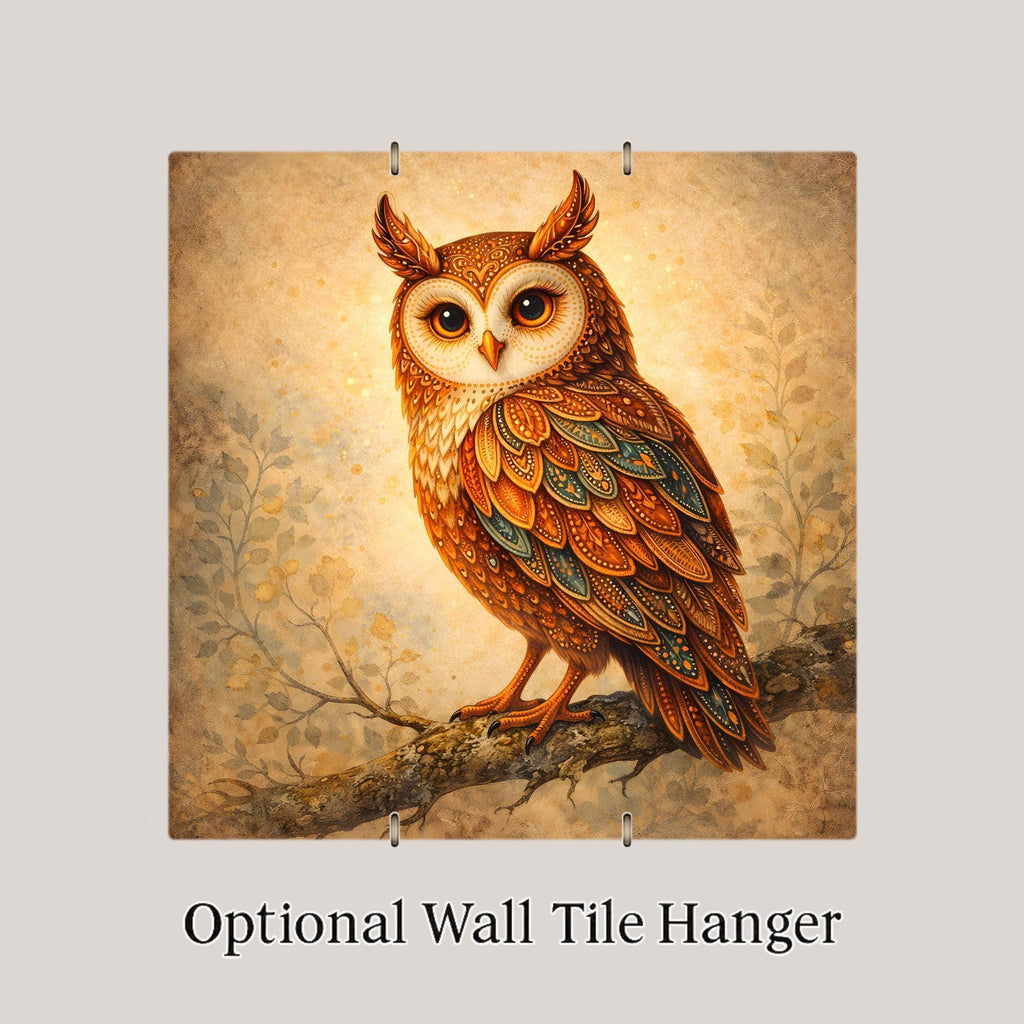 Owl Ceramic Tile Wall Art Whimsical Woodland Bird Rustic Cabin Lodge Forest Wildlife Nature Home Decor