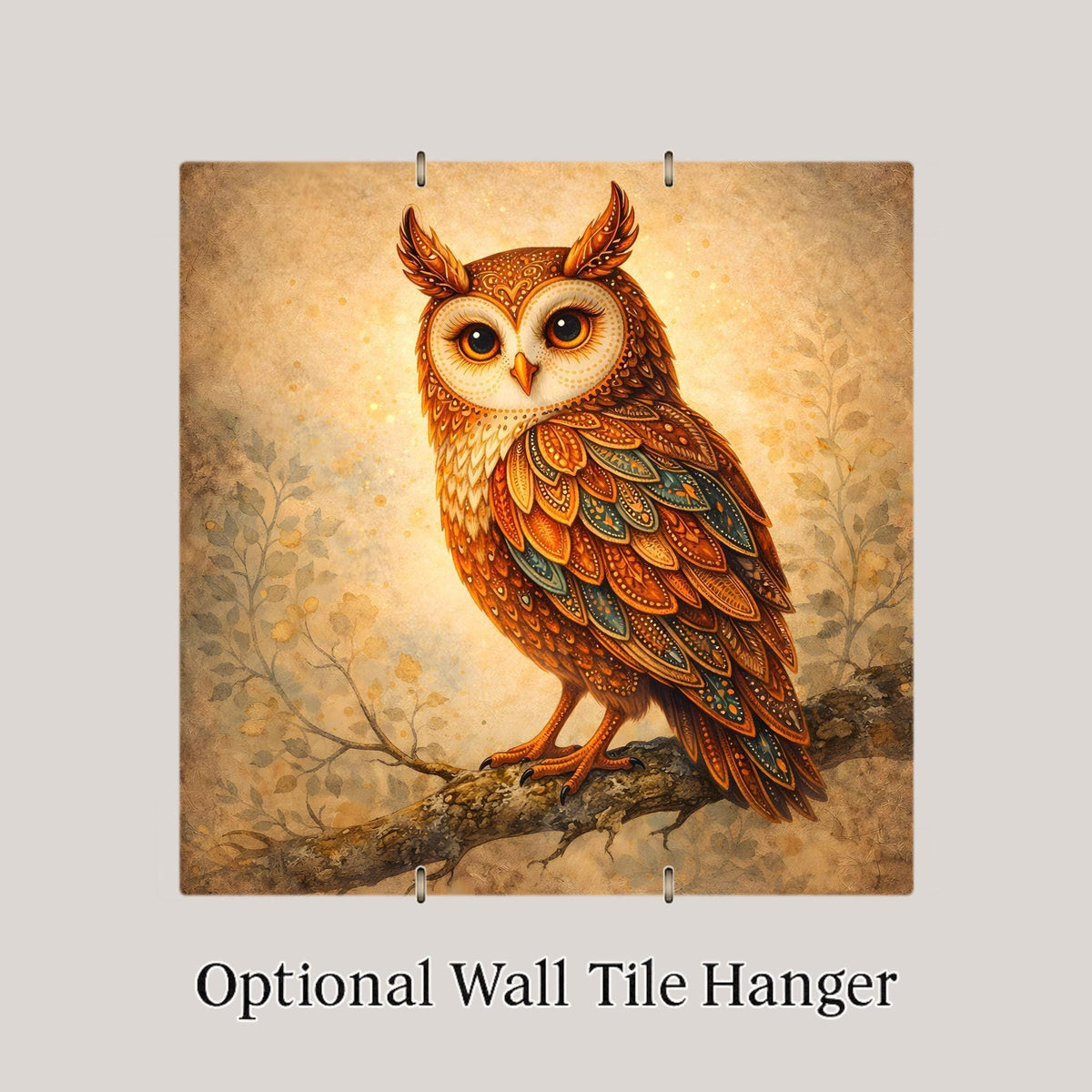 Owl Ceramic Tile Wall Art Whimsical Woodland Bird Rustic Cabin Lodge Forest Wildlife Nature Home Decor