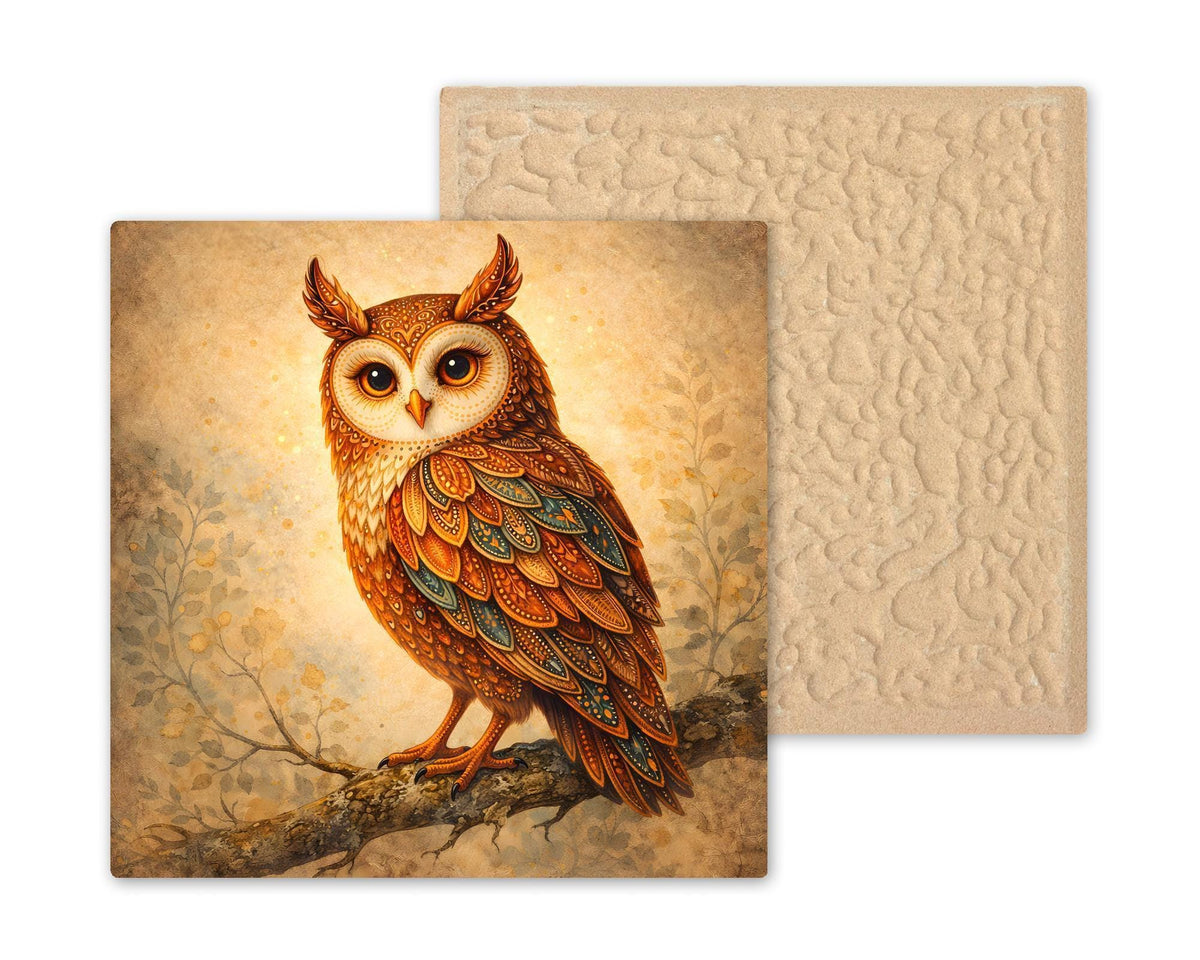 Owl Ceramic Tile Wall Art Whimsical Woodland Bird Rustic Cabin Lodge Forest Wildlife Nature Home Decor
