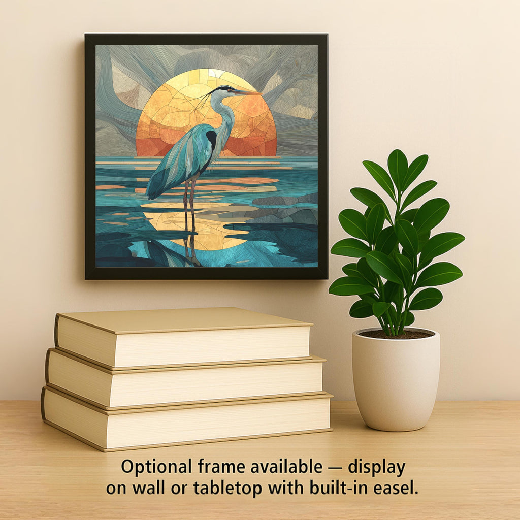 Coastal Heron Wall Art Ceramic Tile Beach Sunset Gift Nautical Decor Ocean Bird Art Nature Lover Gift Tile