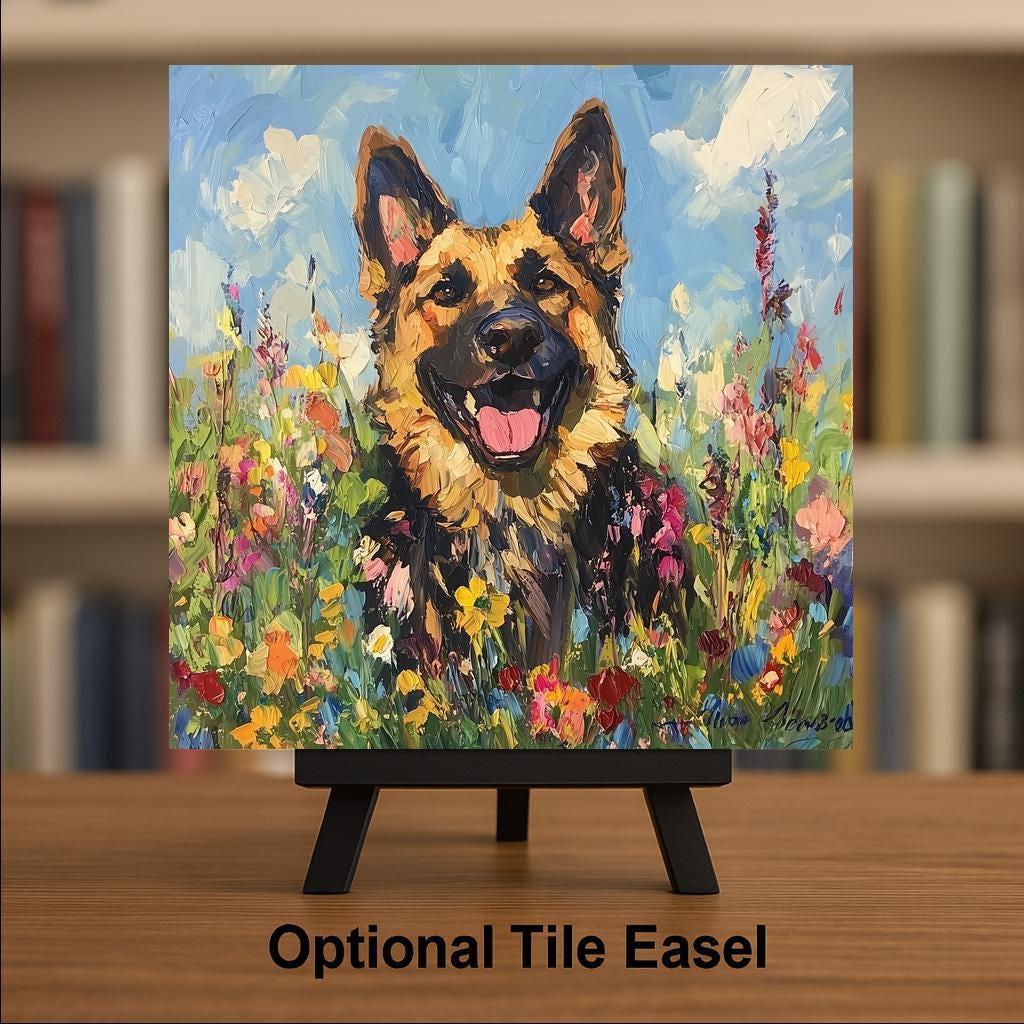 German Shepherd Wall Art Ceramic Tile GSD Dog Decor Shepherd Dog Gift Portrait Tile Art