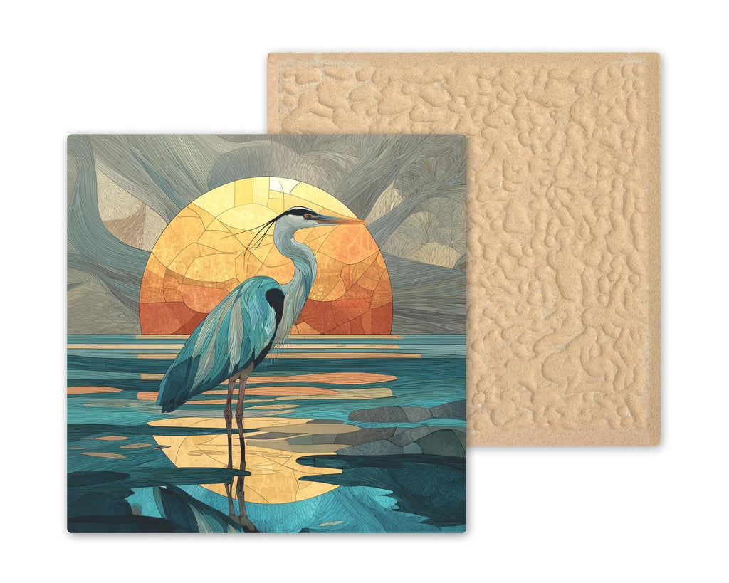 Coastal Heron Wall Art Ceramic Tile Beach Sunset Gift Nautical Decor Ocean Bird Art Nature Lover Gift Tile