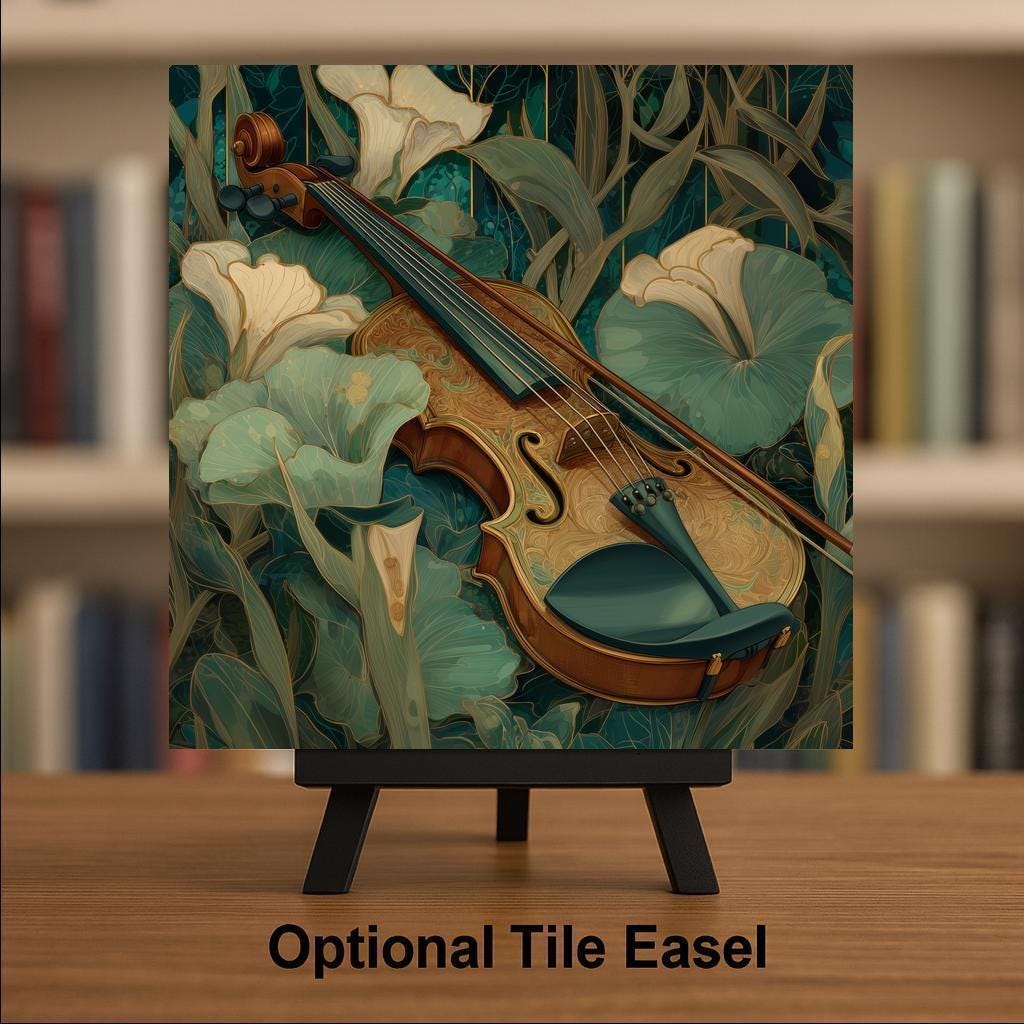 Violin Floral Wall Art Ceramic Tile Music Lover Gift Stained Glass Style Decor Music Room Art Musician Home Gift