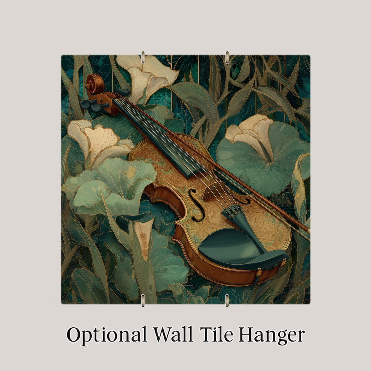 Violin Floral Wall Art Ceramic Tile Music Lover Gift Stained Glass Style Decor Music Room Art Musician Home Gift