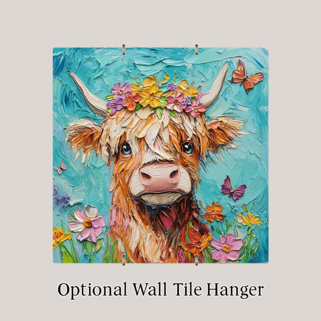 Highland Cow Ceramic Tile Wall Art Rustic Cabin Lodge Woodland Wildlife Scottish Cow Nature Home Decor