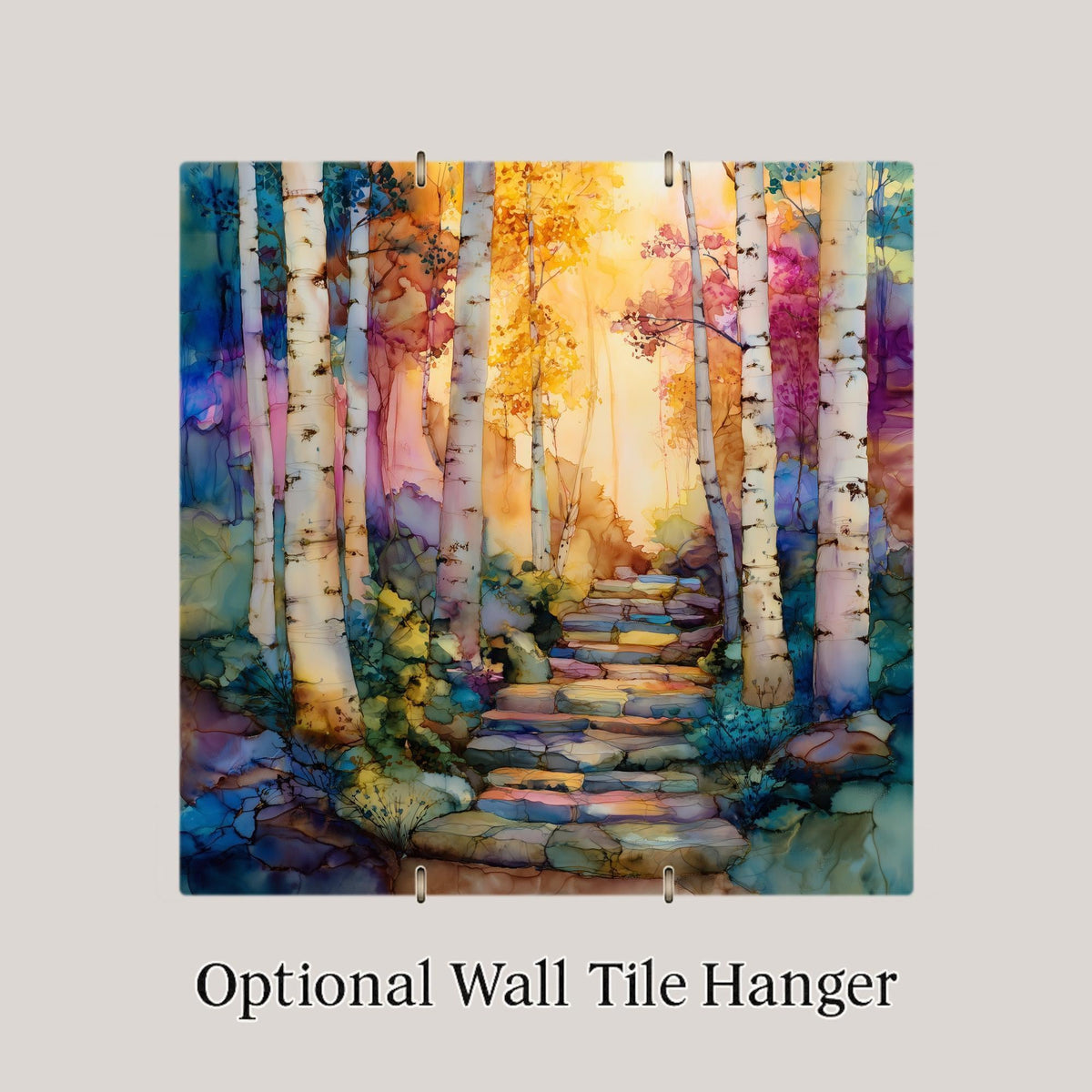 Birch Forest Ceramic Art Tile – Stained Glass Style Aspen Landscape Wall Decor, Colorful Nature Home Gift