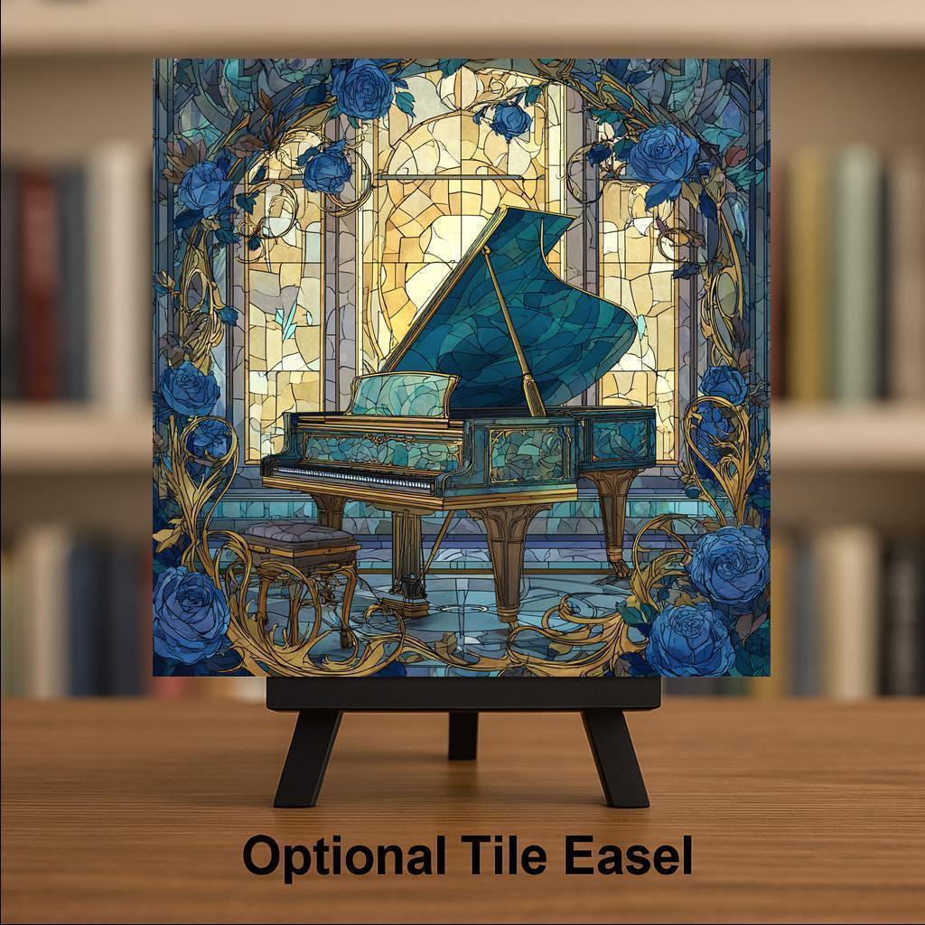 Piano Ceramic Art Tile – Art Nouveau Style, William Morris, Music Lover Gift, Pianist Botanical Art Decor
