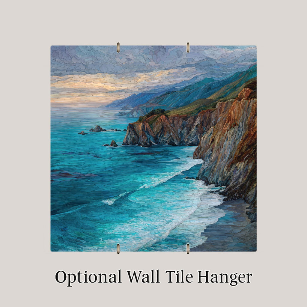 Big Sur Ceramic Tile Wall Art – California Coastal Cliffs & Turquoise Ocean, Pacific Coast Highway Wall Decor, Scenic Home Decor