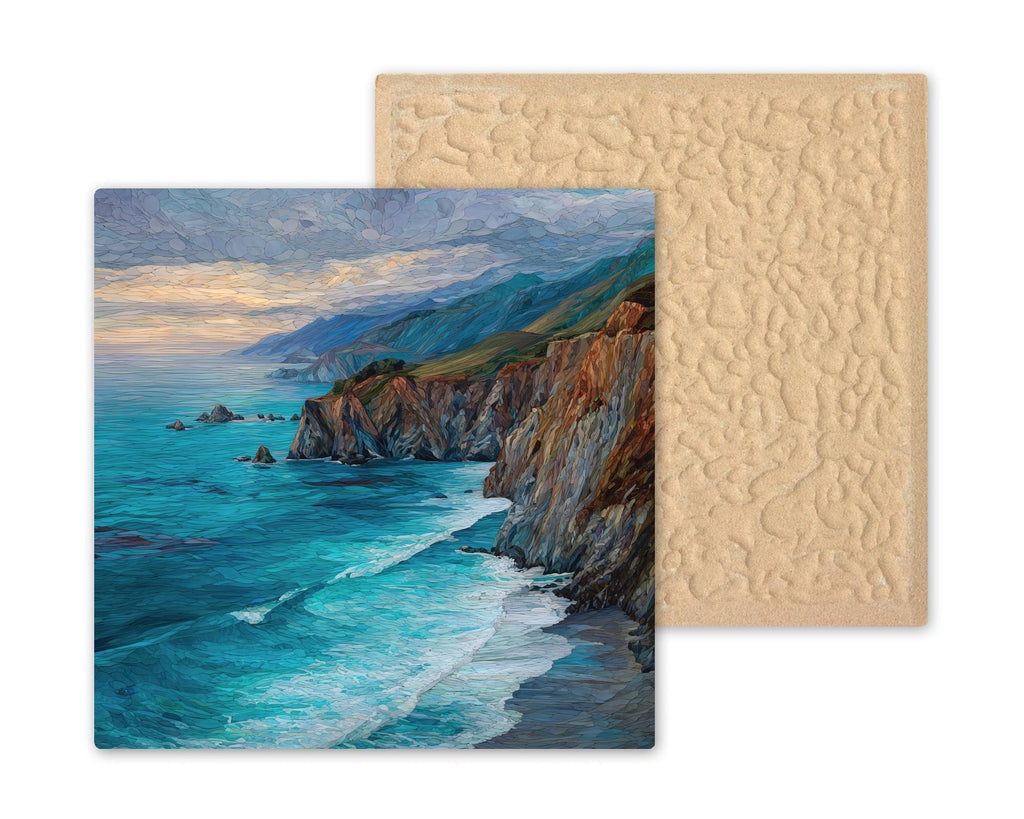 Big Sur Ceramic Tile Wall Art – California Coastal Cliffs & Turquoise Ocean, Pacific Coast Highway Wall Decor, Scenic Home Decor
