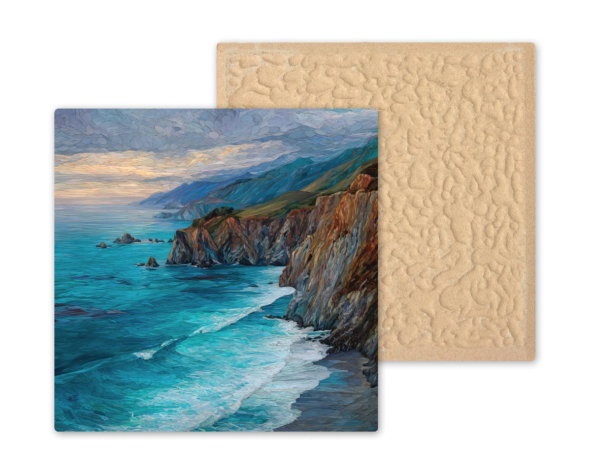 Big Sur Ceramic Tile Wall Art – California Coastal Cliffs & Turquoise Ocean, Pacific Coast Highway Wall Decor, Scenic Home Decor