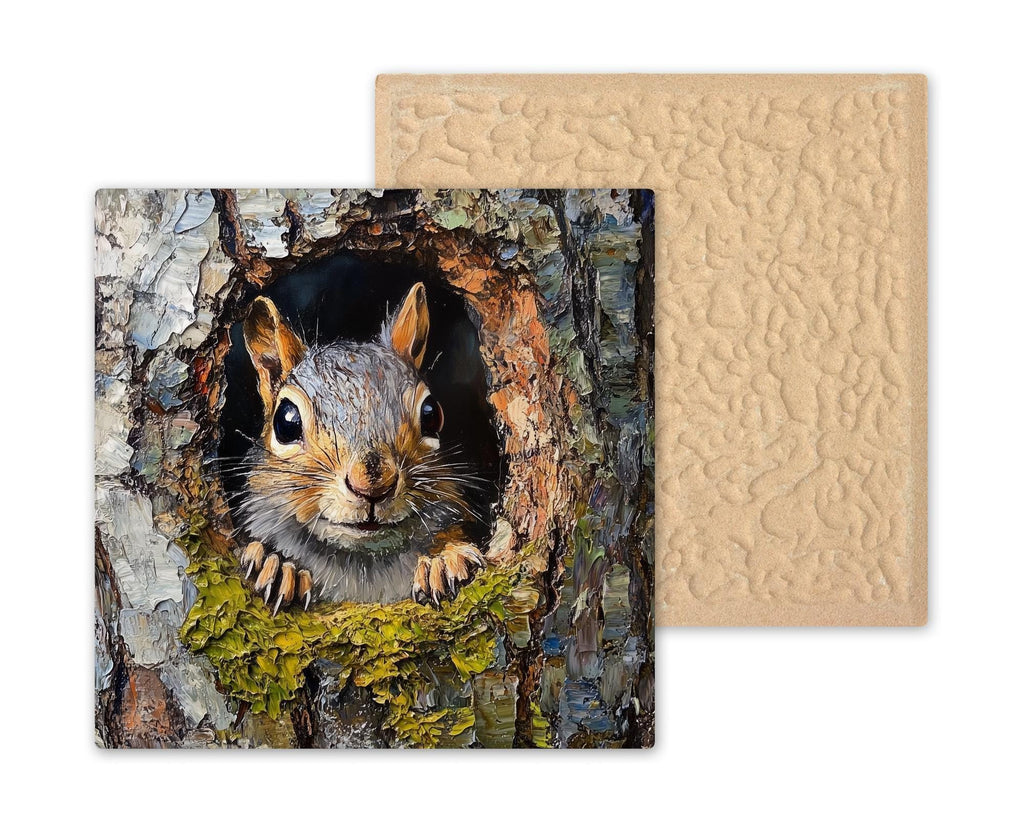 Realistic Ceramic Squirrel Tile Art: Woodland Wall Decor
