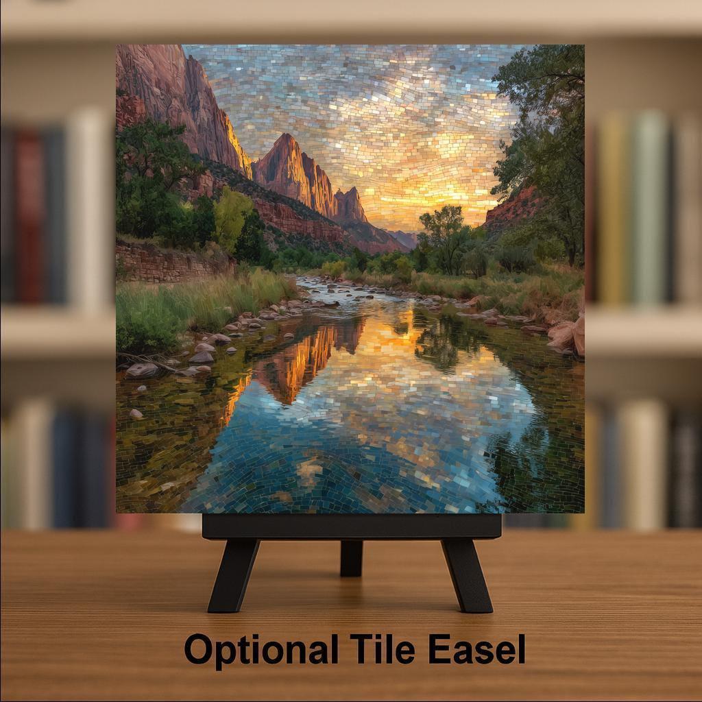 Zion Canyon Wall Art Ceramic Tile Utah Gift Sunset Decor Southwest Canyon Art River Reflection Gift Tile