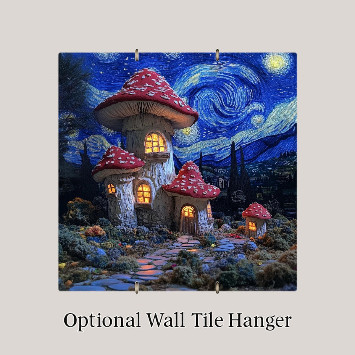 Mushroom Cottage Wall Art Ceramic Tile Cottagecore Gift Fairy House Decor Fantasy Home Gift Whimsical Tile