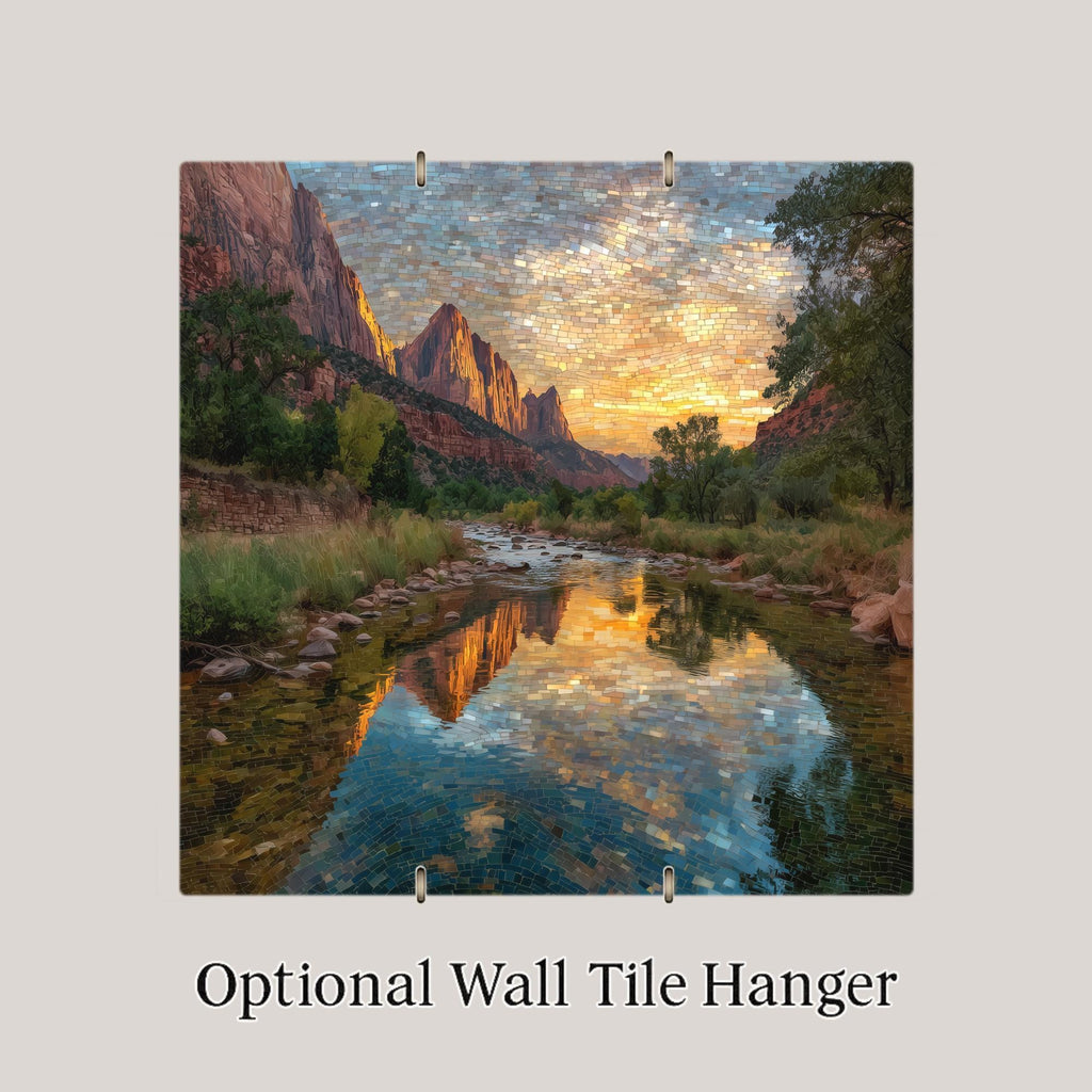 Zion Canyon Wall Art Ceramic Tile Utah Gift Sunset Decor Southwest Canyon Art River Reflection Gift Tile