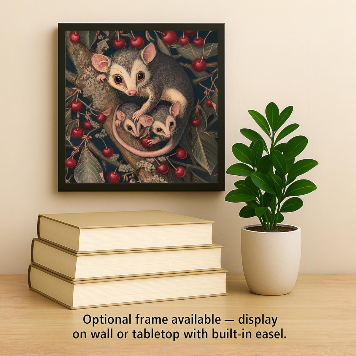 Opossum William Morris Ceramic Art Tile: Nature Wall Decor Art Lover Gift Home Decor Wall Art Woodland Wildlife Botanical Nature Lover Art