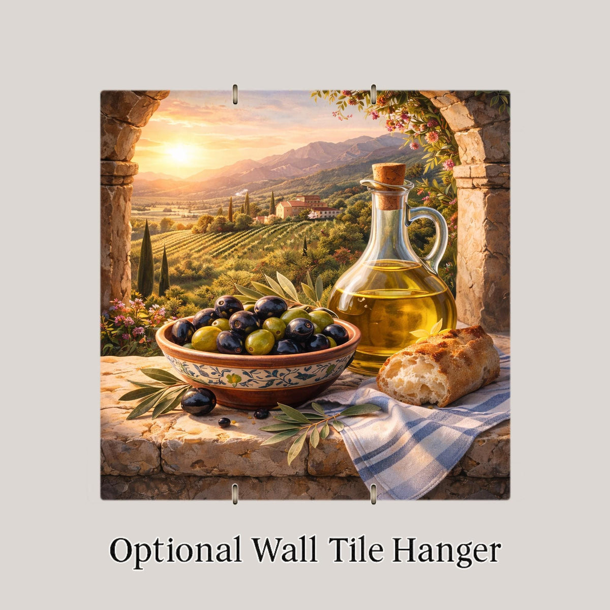 Olive Branch Ceramic Art Tile: Mediterranean Wall Decor Kitchen Accent Tuscan Home Decor Wall Art