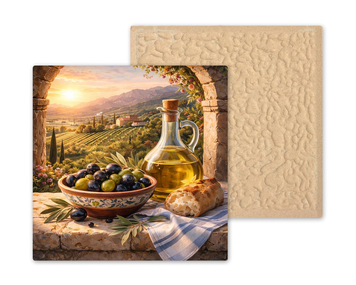 Olive Branch Ceramic Art Tile: Mediterranean Wall Decor Kitchen Accent Tuscan Home Decor Wall Art
