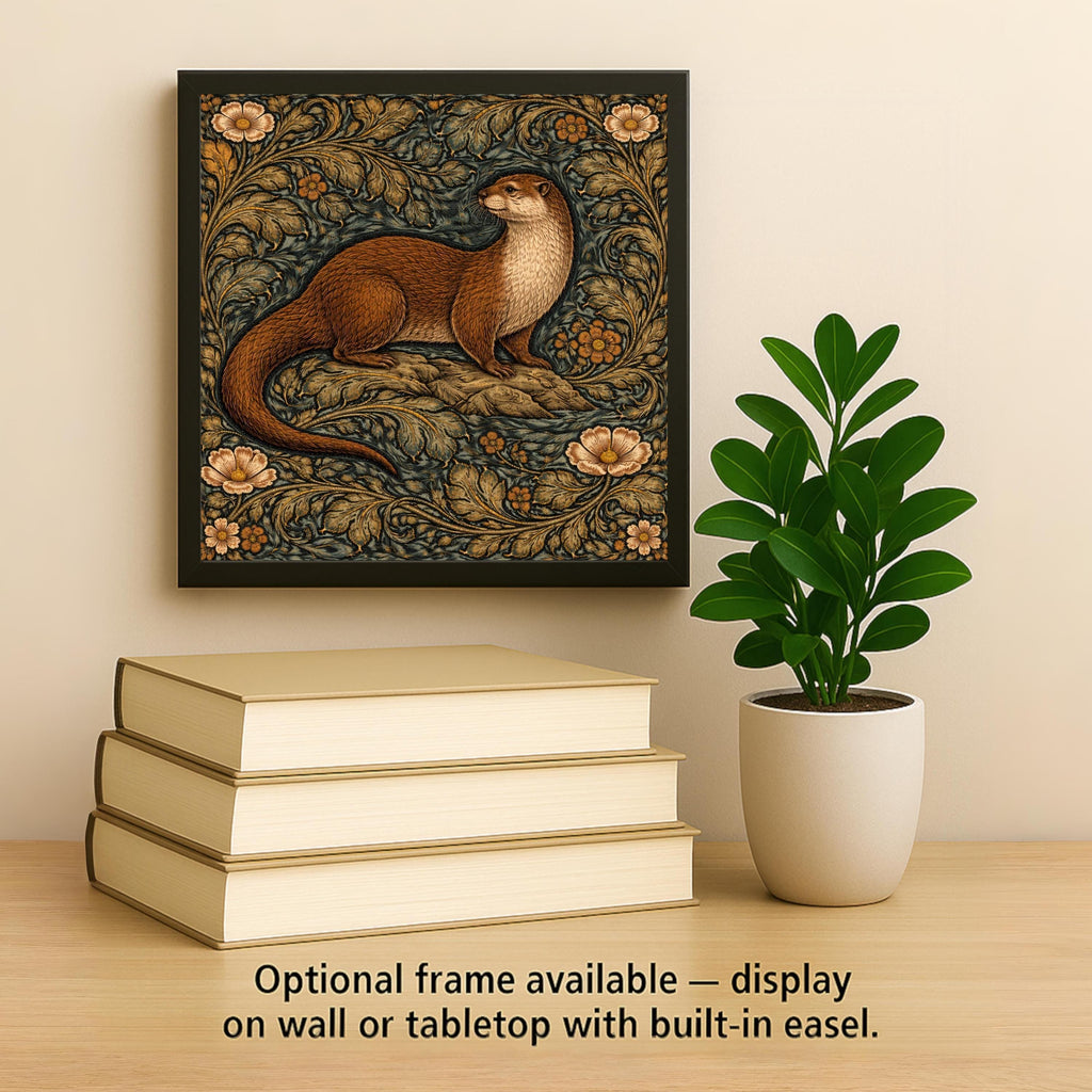 Otter Ceramic Tile Wall Art William Morris Style Woodland Animal Decor, Rustic Cabin Wall Art, Otter Lover Gift