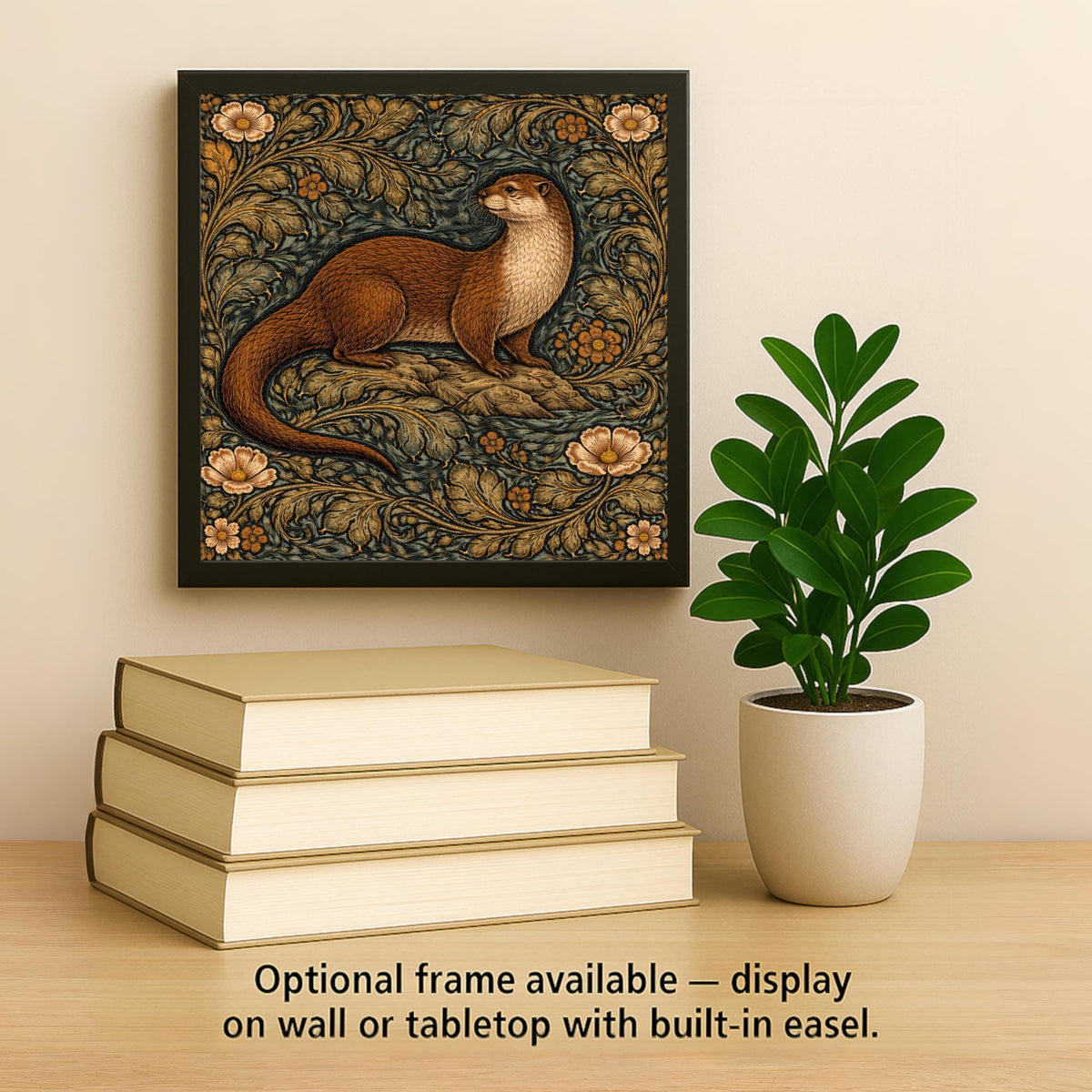 Otter Ceramic Tile Wall Art William Morris Style Woodland Animal Decor, Rustic Cabin Wall Art, Otter Lover Gift