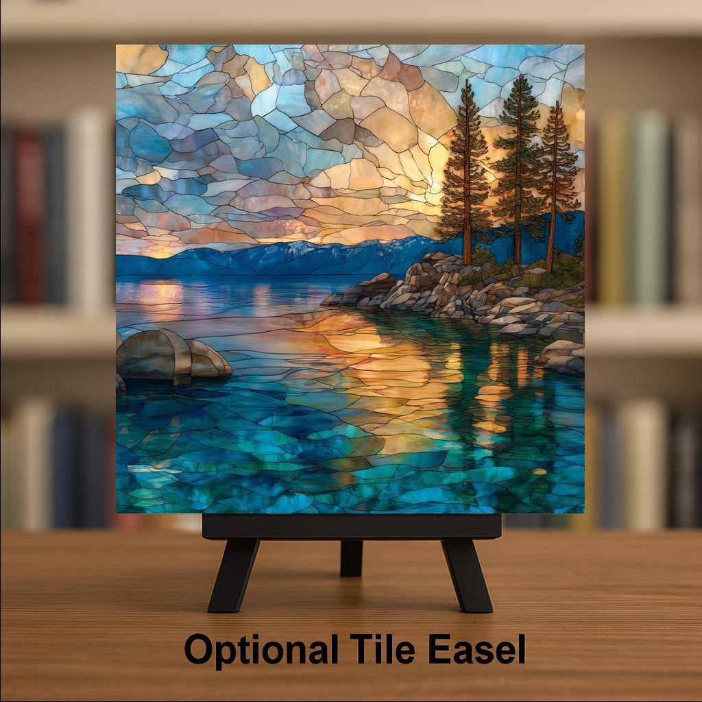 Lake Tahoe Sunset Wall Art Ceramic Tile California Gift Mountain Decor Coastal Nature Art Lake Lover Gift Tile